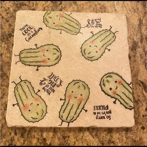 Pickle trivet drawn/stamped/colored by me!